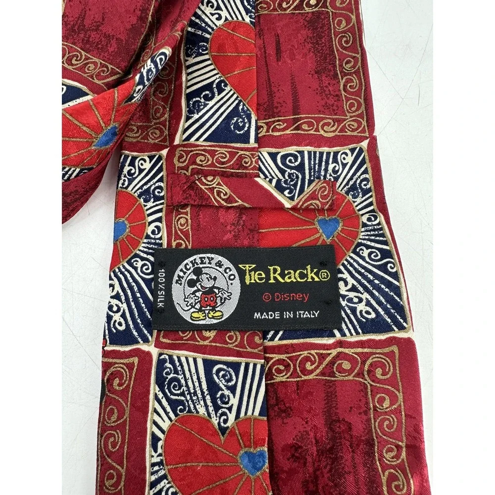 Disney Tie Rack Silk Tie Mickey & Minnie‎ Mouse Kissing Hearts/ Vintage